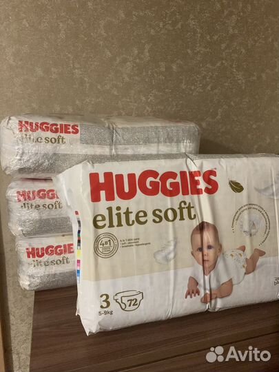 Подгузники Huggies elite soft 3 5-9 кг. 72 штуки