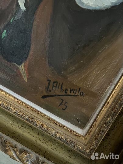 Картина живопись Охота дичь, фужер цветное стекло