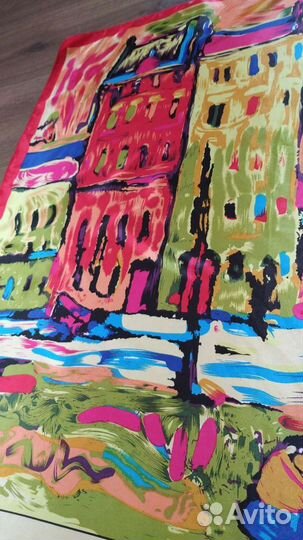 Платок шелковый, акварель, новый, и шейный- 2 шт