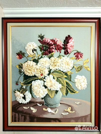 Пионы и георгины вышивка лентами