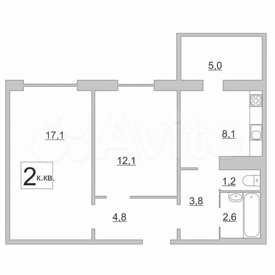 2-к. квартира, 52,2 м², 1/10 эт.