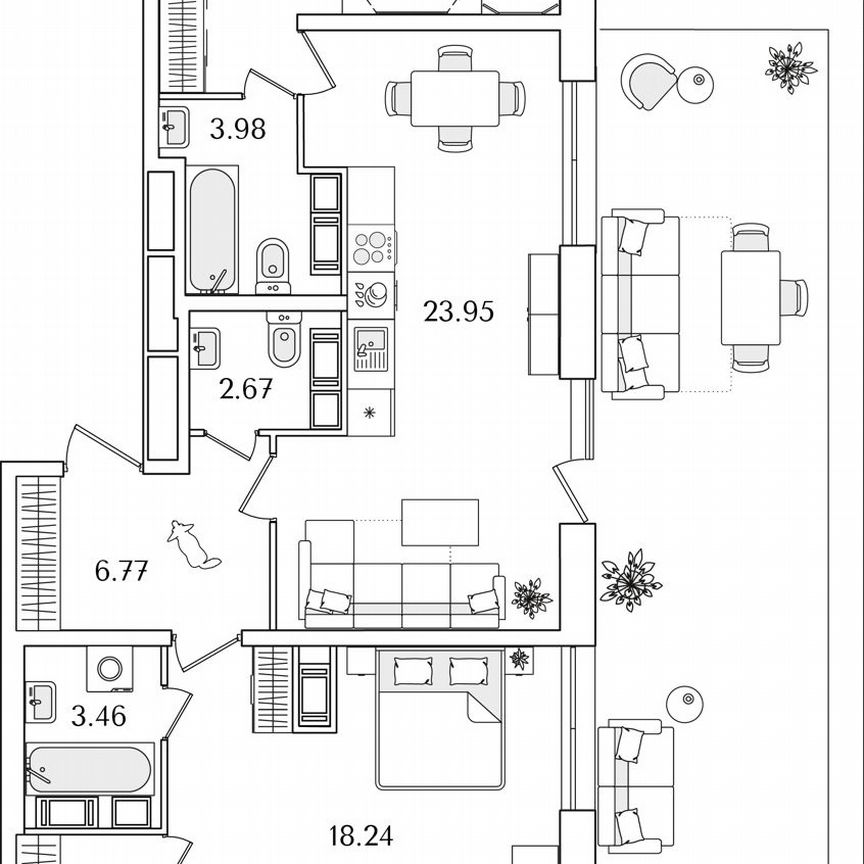 2-к. квартира, 98,9 м², 16/22 эт.