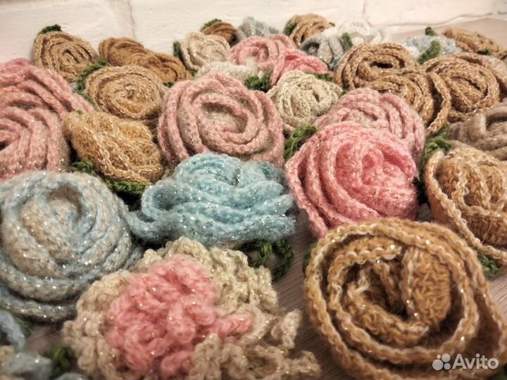 Вязанные розы цветы ручная работа