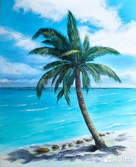 Картина акрилом пейзаж с пальмой