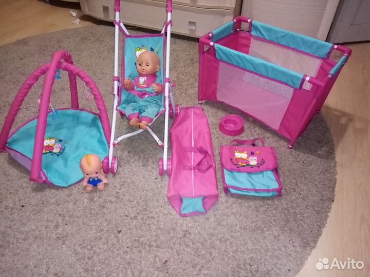 Кукла с коляской и кроваткой