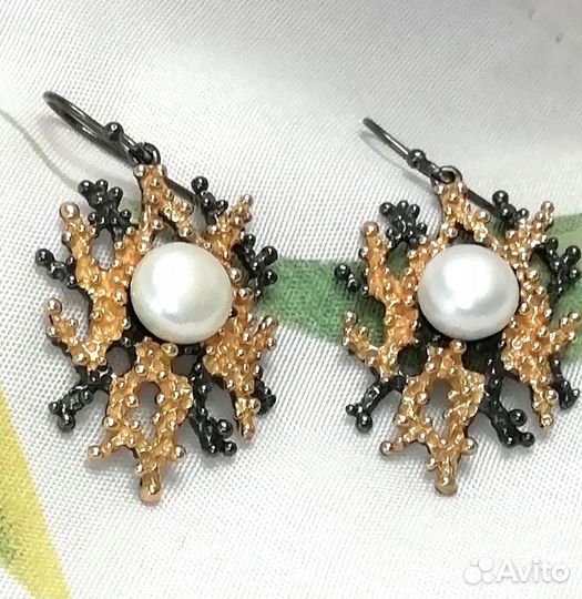 Серьги жемчуг серебро С106