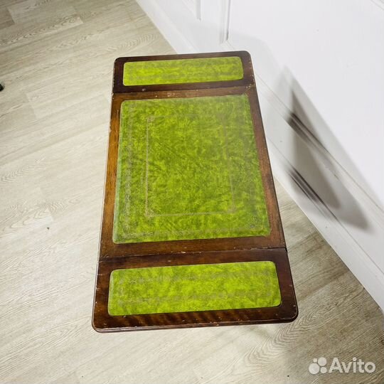 Столик антикварный с зеленой кожей середины XX века