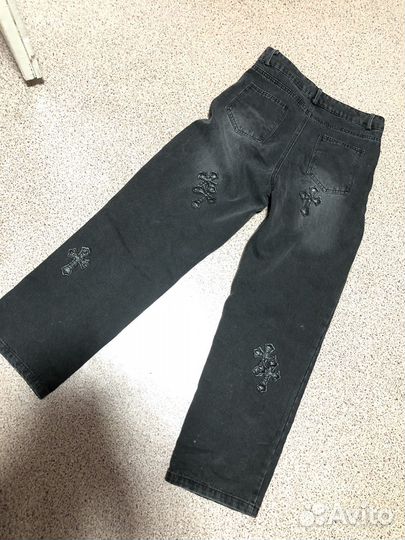 Джинсы chrome hearts с крестами y2k дрилл