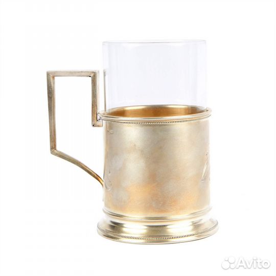 Серебряный подстаканник с медальоном 84 проба