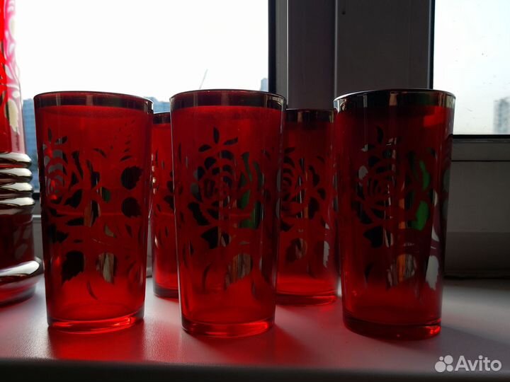 Кувшин и стаканы цветное стекло СССР