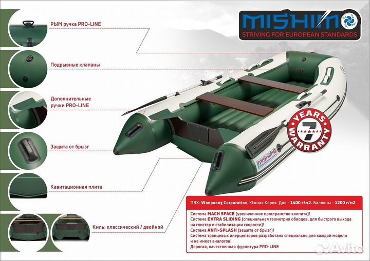 Премиальная лодка mishimo lite DF 430 Black\Green