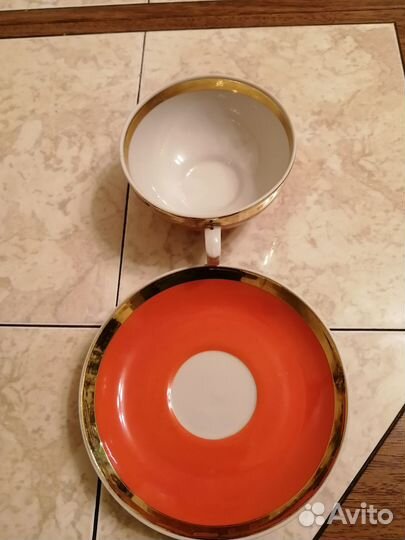 Чайная пара Дулево фарфор золото