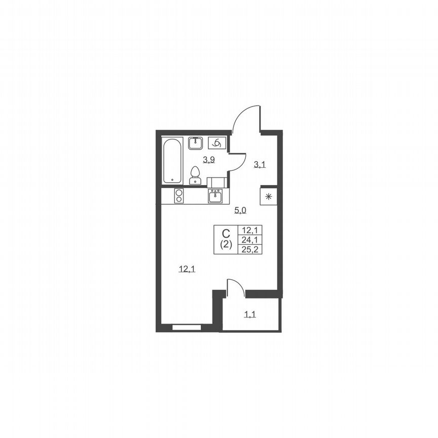 Квартира-студия, 25,2 м², 2/8 эт.