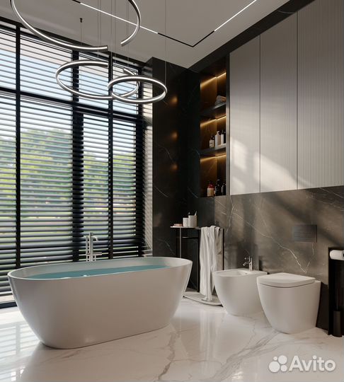 Ванная из литьевого мрамора отдельностоящая