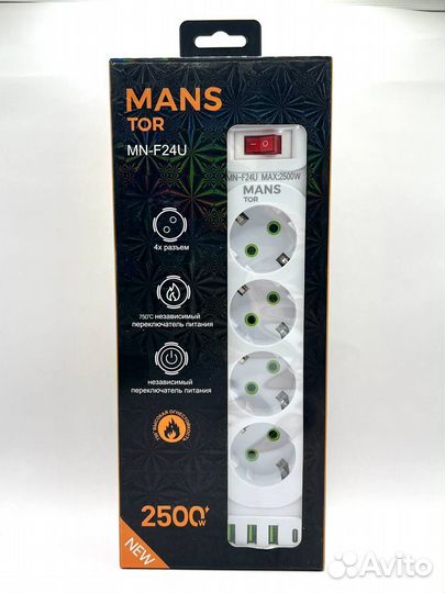 Сетевой Фильтр mans TOR (MN-F24U) MAX 2500W