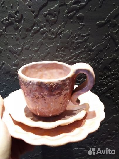 Чайное трио авторская керамика пудровыйрозовый