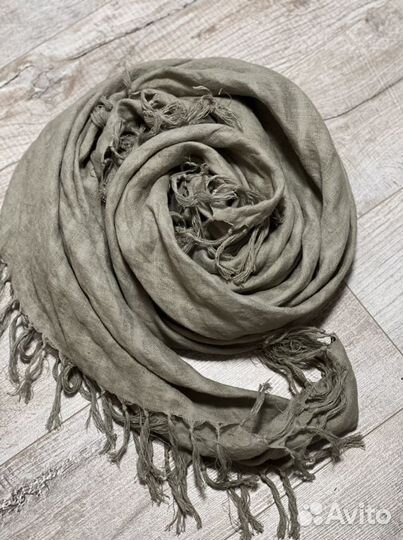 Льняной платок серо-зелёный