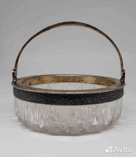 Конфетница хрустальная с серебром 875 пробы. СССР