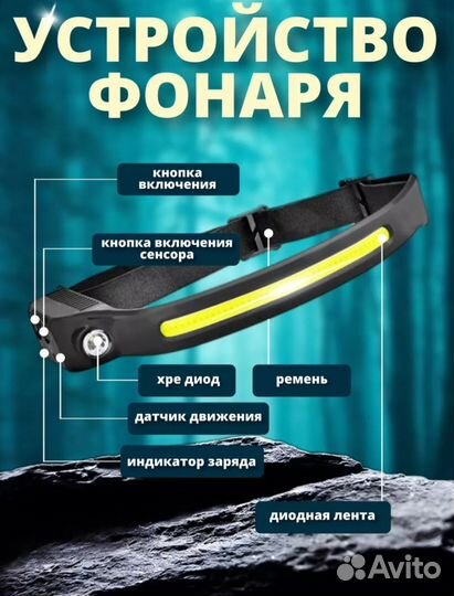 Налобный фонарь с сенс. управлением