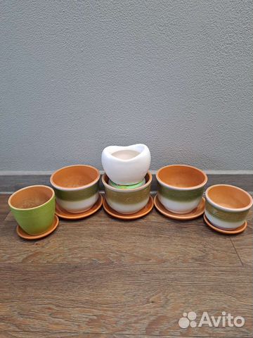 Керамические кашпо горшки с поддонами зелёные