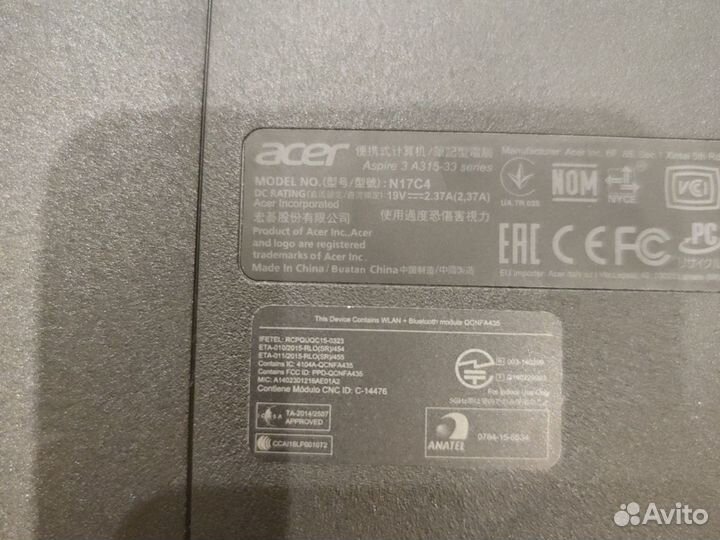 Acer Aspire 3 A315-33-C9B2, 2 ядра,4Gb, 128Gb, б/у