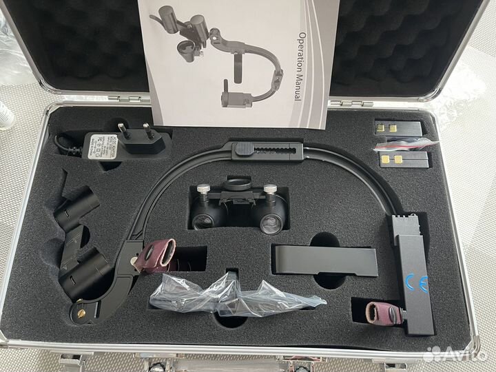 Налобный осветитель с линзой и бинокулярами