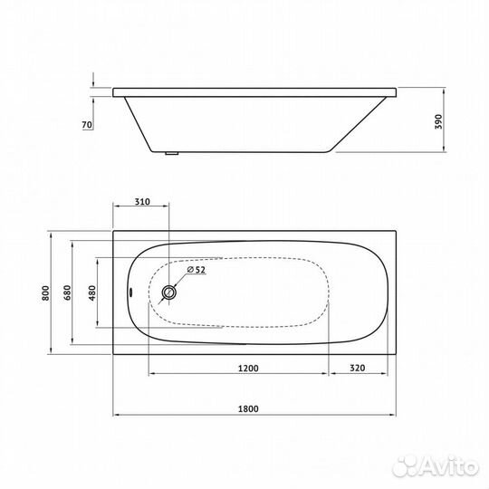 Ванна berges акриловая nelu 180x80 с каркасом