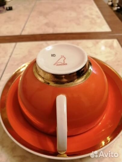 Чайная пара Дулево фарфор золото