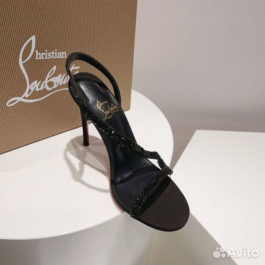 Босоножки Christian Louboutin кожа стразы чёрные