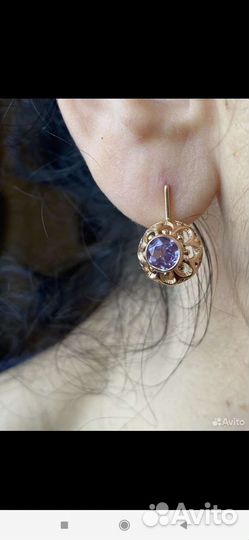 Золотые серьги СССР 583 с александритом