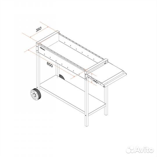 Мангал с колесами и полками, сталь 3мм