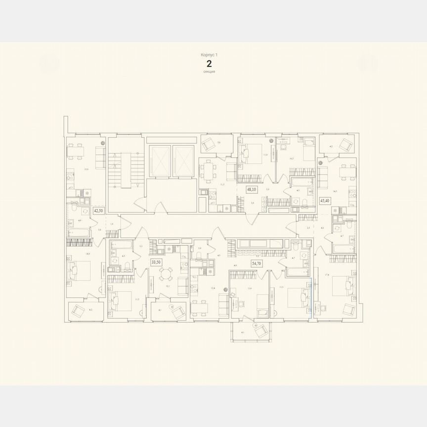 1-к. квартира, 45,4 м², 7/12 эт.