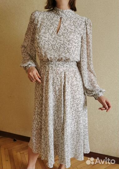 Шифоновое белое женское платье миди 44 46