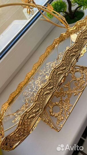 Ваза для фруктов золотая