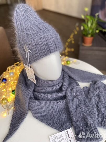 Шапка, бактус, варежки женские пух норки