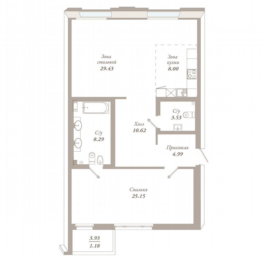 1-к. квартира, 91,2 м², 4/7 эт.
