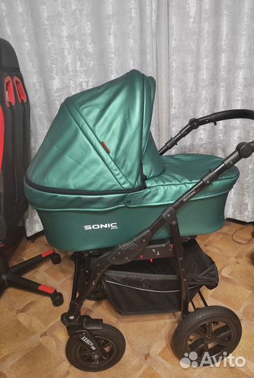 Коляска 3 в 1 sonic verdi кожаная изумрудный
