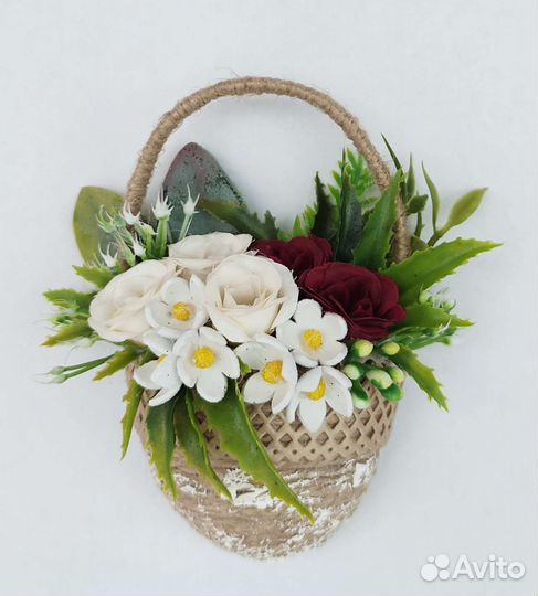 Корзина магнит с цветами.Ромашки,розочки.Подарок