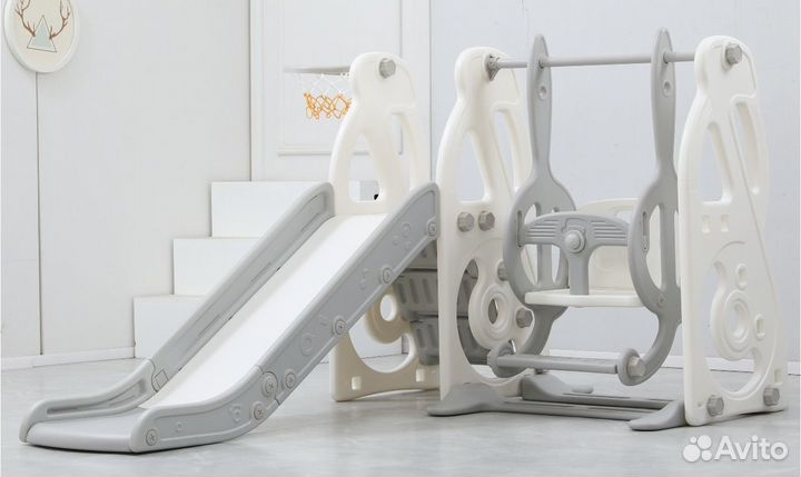 Детская горка с качелями unix Kids Music Grey