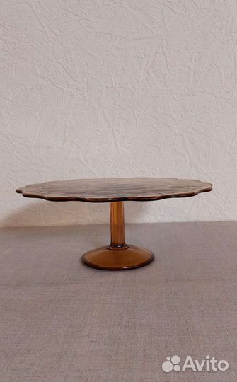 Ваза (тортница) цветное стекло СССР клеймо 1950е