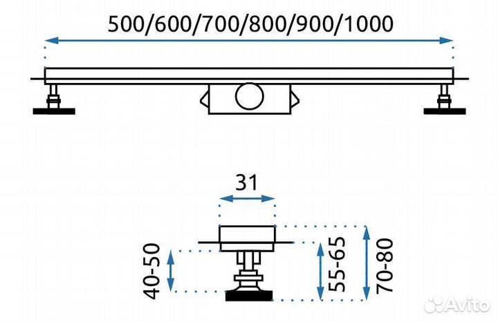 Линейный трап REA NEO slim PRO mirror 80см золото