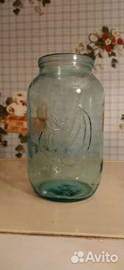 Стеклянная банка 1л, с рельефным рисунком