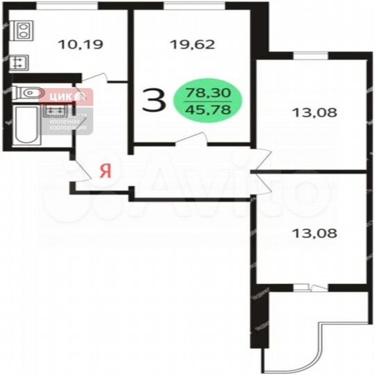 3-к. квартира, 78 м², 5/5 эт.