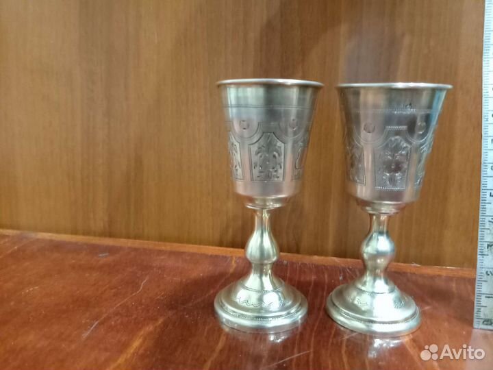 Пара рюмок 1877 г серебро 84 царизм позолоиа