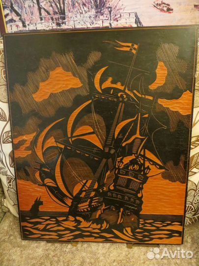 Панно СССР - Старинный парусник в океане