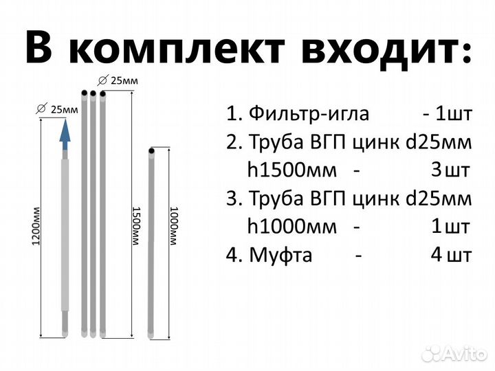 Комплект для абиссинской скважины 6,5м вгп металл