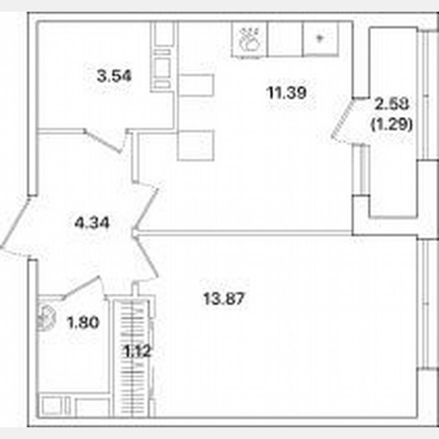 1-к. квартира, 37,4 м², 5/12 эт.