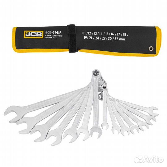 Ключи комбинированные, набор 14пр. (10, 12-19, 21, 24, 27, 30, 32мм) JCB JCB-5141P
