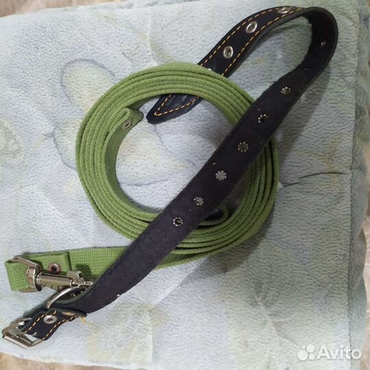 Ошейник кожаный с брезентовым поводком для собак