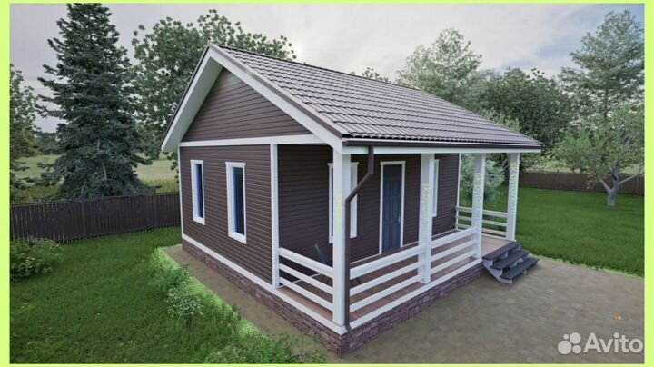 Каркасный дачный дом 8х8м с верандой